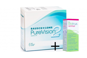 PureVision 2 Μυωπίας Υπερμετρωπίας Μηνιαίόι (6 φακοί) + Οφθαλμικές Σταγόνες Biotrue Revital 10ml