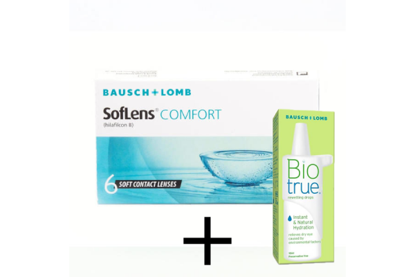 Soflens Comfort Μυωπίας Υπερμετρωπίας Μηνιαίοι (6 φακοί) + Οφθαλμικές Σταγόνες Biotrue 10ml