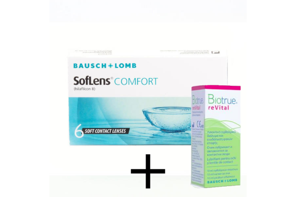 Soflens Comfort Μυωπίας Υπερμετρωπίας Μηνιαίοι (6 φακοί) + Οφθαλμικές Σταγόνες Biotrue Revital 10ml